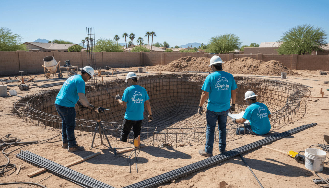 Professional pool construction team building custom swimming pool