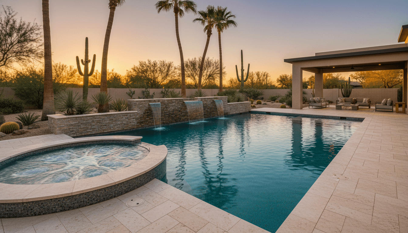 Luxury custom swimming pool in Phoenix Arizona backyard